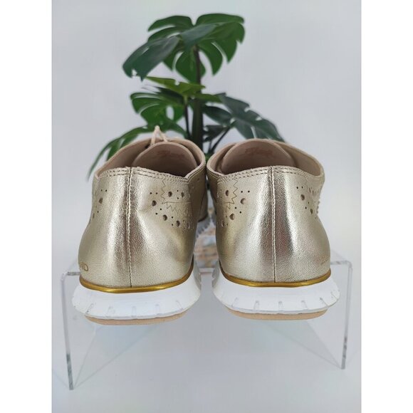 Cole Haan Women's Zerogrand Gold Metallic Leather Wingtip Oxfords Shoes Size 8B - Picture 3 of 9